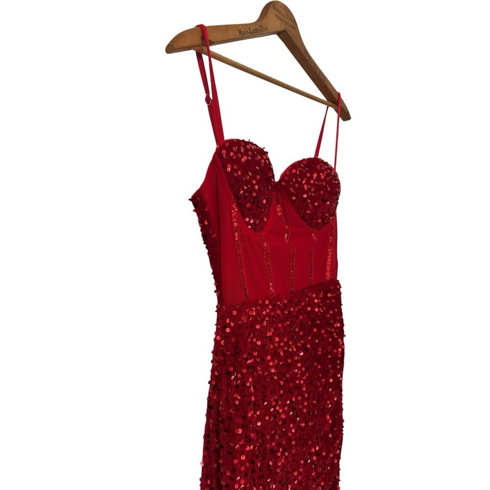 Full length Red sequin velour event/party dress - Picture 4 of 8
